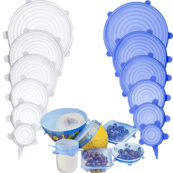 Compre 6 Leve 12 - Kit 12 Tampas de Silicone Reutilizável (UNIVERSAL) - Super Elástico